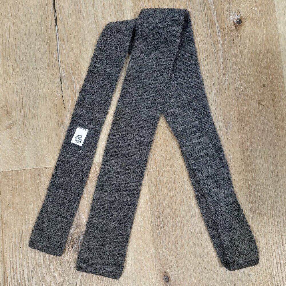 Private Club Heathered Dark Gray Wool Knit Tie Vintage Skinny USA